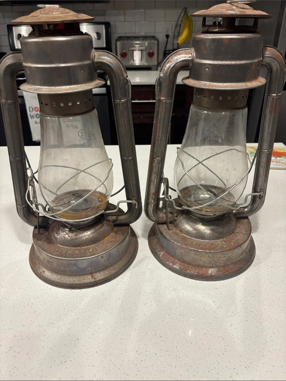 Vintage Dietz No. 80 Blizzard Kerosene Lanterns - Matching Pair Rustic Oil